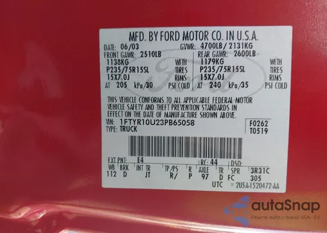 2003 Ford Ranger Edge/Xl/Xlt from USA, damaged, VIN 1FTYR10U23PB65058